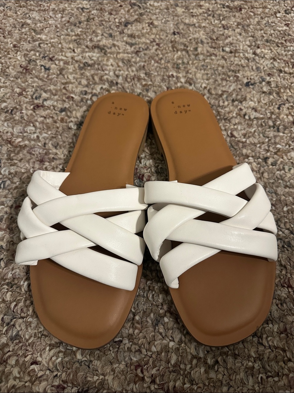 A new day White Slide Sandals with Tan Footbed